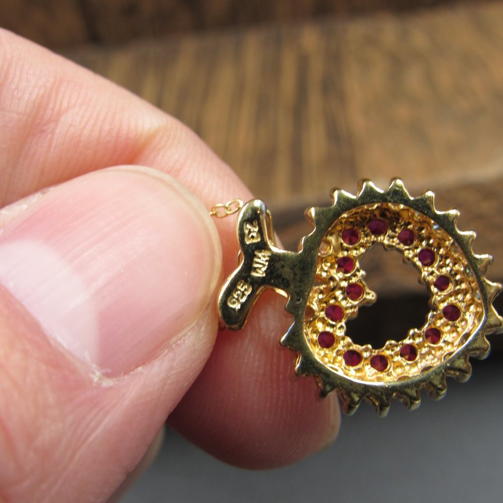18" Sterling Silver Ruby & Cubic Zirconia Gold Plated Heart Necklace Vintage - Picture 5 of 8